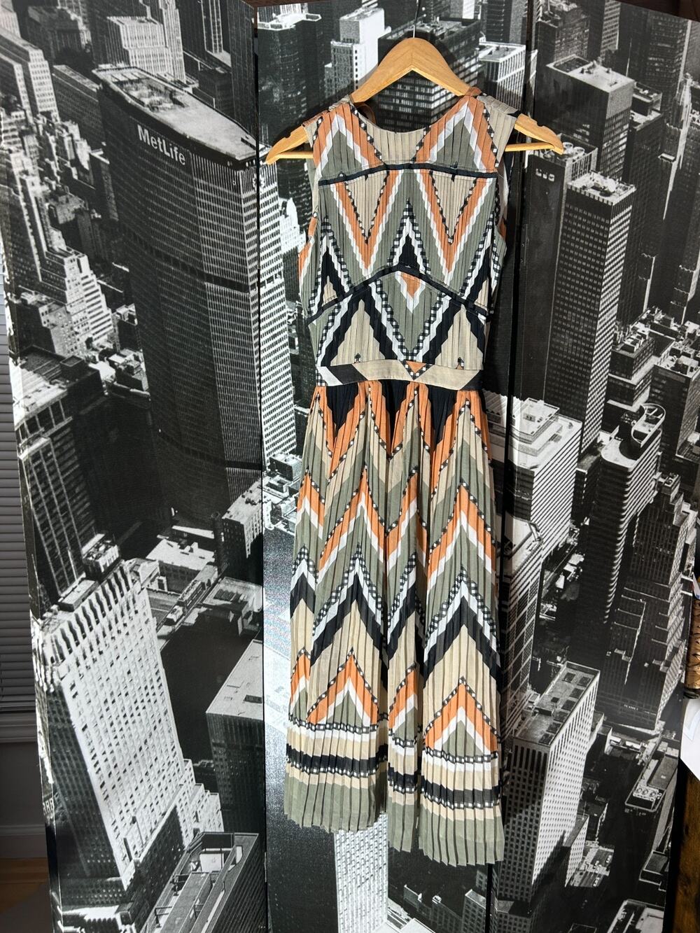 Massimo Dutti Pleated Midi Dress Geometric Print Multicolor Size 2 EU 34